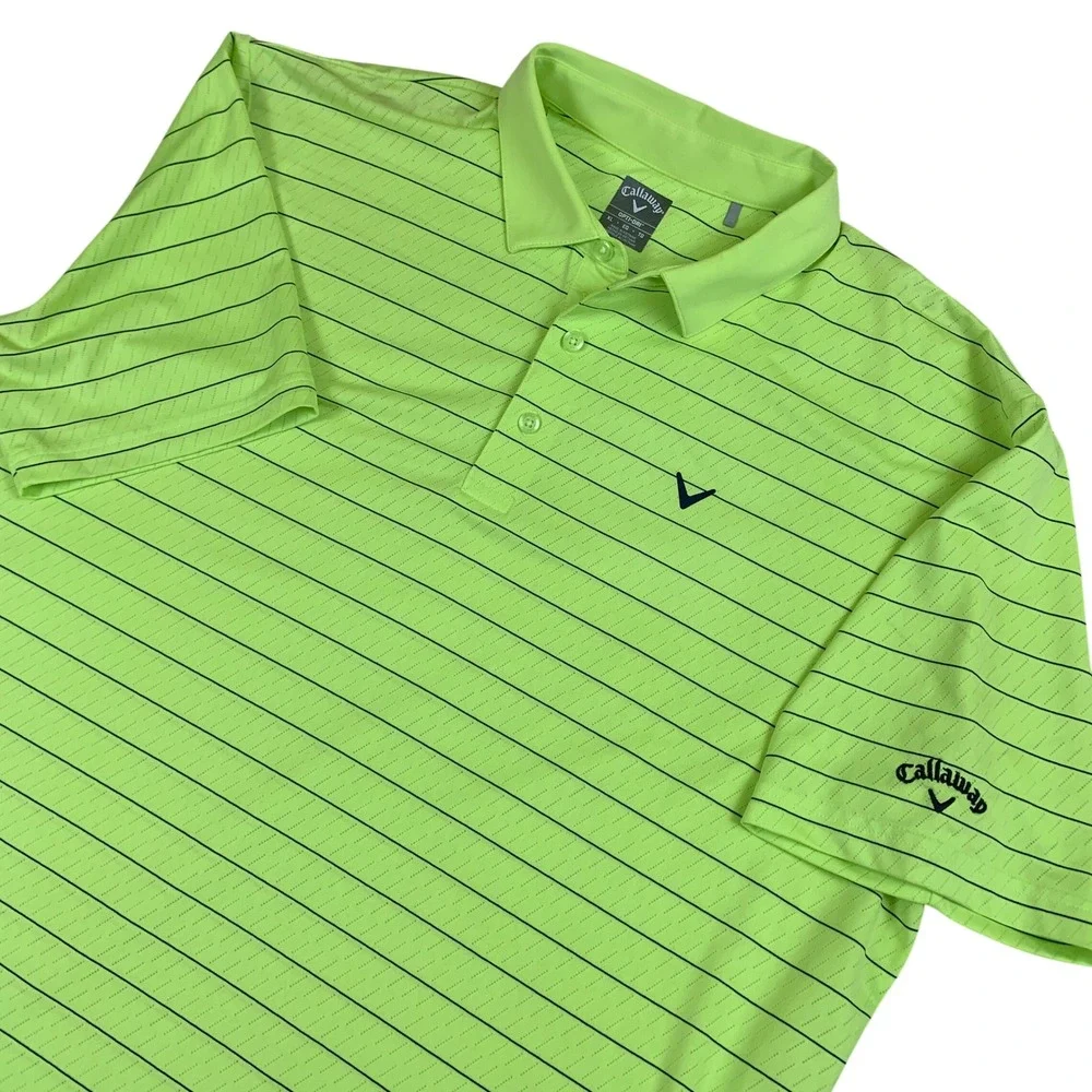 Callaway Opti-Dri Golf Polo Shirt Mens XL Neon Lime Green Black Striped SU26626 - Picture 1 of 8